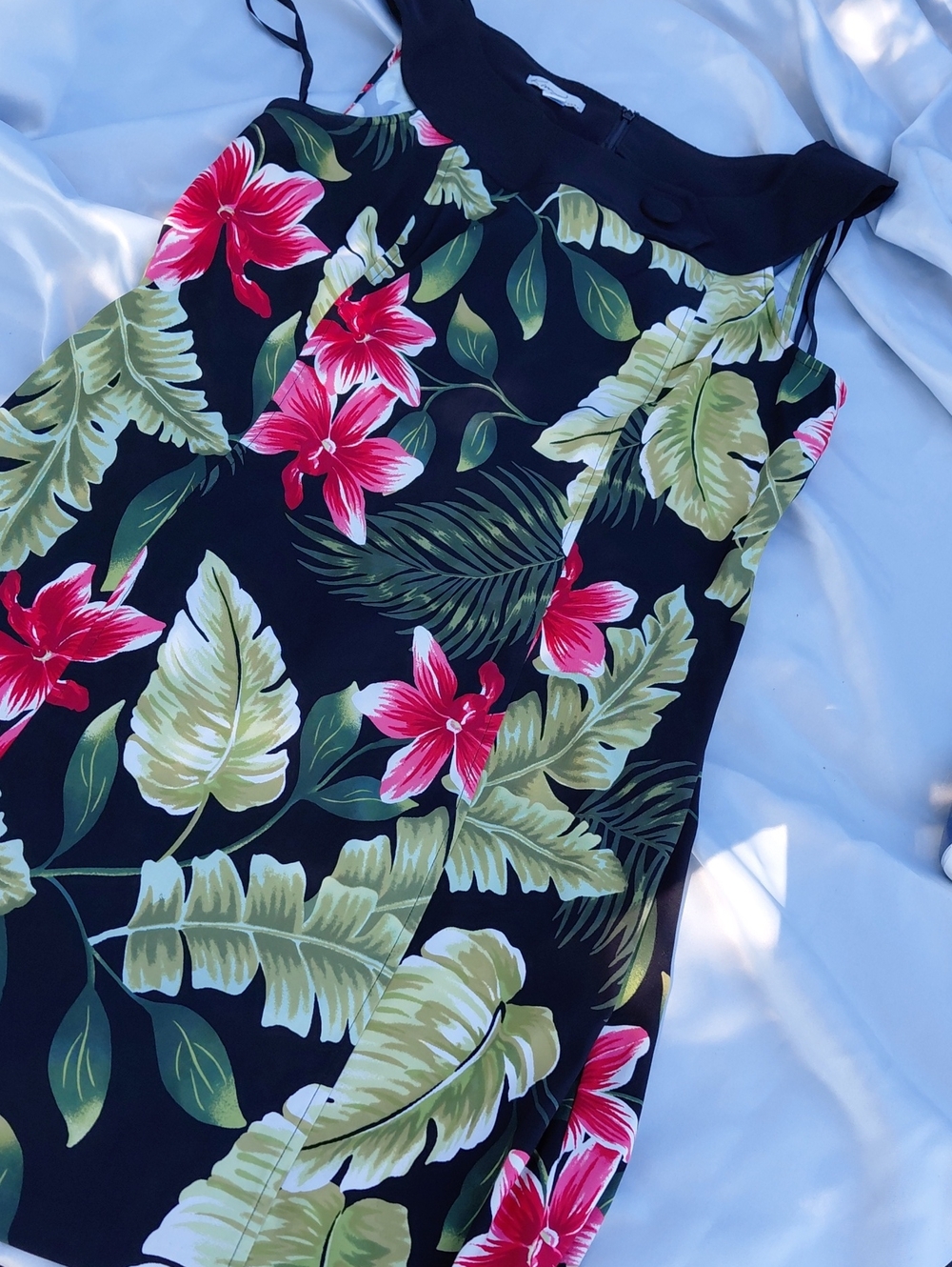 Kim Rogers Black Midi Dress with Pink Floral & Green Leaves
